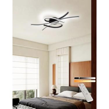 Imagem de Luminária de teto LED moderna para sala de estar, com brilho regulável de 10% a 100%, temperatura de cor 3000K/4500K/6500K, controle remoto, ideal para cozinha, sala de estar, escritório, qu