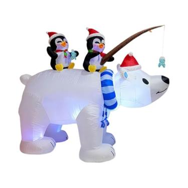 Imagem de Esquirla Decoração de Natal inflável e inovadora: Urso polar luminoso com pinguins para decoração de jardim, quintal e áreas externas.