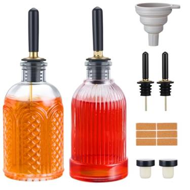 Imagem de 2 garrafas dispensadoras de xarope de café de vidro de 200 ml, garrafas simples de xarope com bico de metal, dispensador de xarope para acessórios de barra de café, óleo de xarope de mel e molhos