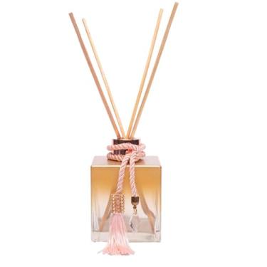 Imagem de Kit de Vidros Cubo Degradê Dourado – Saboneteira e Aromatizador de Luxo com Varetas de Madeira – 250ml(Rose)