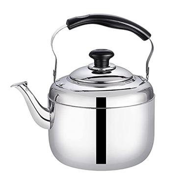 Imagem de Chaleira de aço inoxidável para acampamento, fogão, assobio, com alça ergonômica, adequada para cozinha e restaurante (prata 6L)