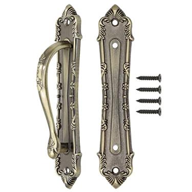 Imagem de HSEANHM Conjunto De Maçaneta Porta Celeiro Deslizante E Puxar Resistente, Bronze, Grande, Design Rústico Dois Lados Para Portões, Garagens, Galpões, Móveis, Material Liga Sólida, Antigo (Tom Bronze