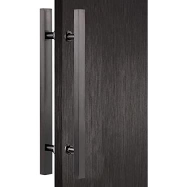 Imagem de Puxador de porta puxador de porta de celeiro para porta deslizante, maçaneta moderna quadrada em forma de H (preto fosco 60 cm/24 pol) (titânio preto 120 cm/47 pol)