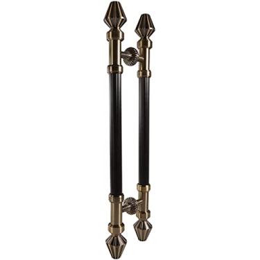 Imagem de Maçaneta de porta de celeiro deslizante, puxador longo de barra de puxar de dois lados, conjunto de maçaneta de porta de madeira redonda interior e exterior, ferragens de montagem incluídas (cor