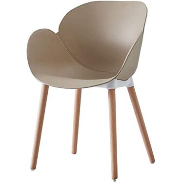 Imagem de Cadeiras de jantar Cadeira de mesa de assento de plástico com encosto pernas de madeira para sala de estar, sala de jantar, escritório, sala de reuniões (cor: cáqui)