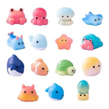 Imagem de Conjunto de 15 peças de mini criaturas oceânicas – Peixe artificial, tartaruga, polvo e caranguejo ornamentos de aquário de poliresina para aquários de peixes, decorações de tanques