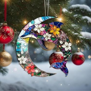 Imagem de Enfeites de Natal para pendurar em cristal de golfinho, enfeites de árvore de Natal feitos à mão, decoração de carro e casa - presentes de Natal, decoração de artesanato em acrílico, ideias de troca