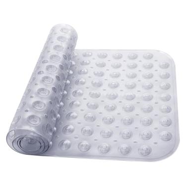 Imagem de Tapete de banho para banheira e chuveiro, tapete de banho macio antiderrapante com ventosas e orifícios de drenagem, lavável na máquina, tapetes de forro de banheira para banheiro, 89 x 40 cm, cinza