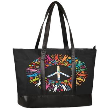 Imagem de Bolsa feminina de lona para laptop com design colorido de autismo, bolsa de computador de grande capacidade de 15,6 polegadas, leve, casual, bolsa de ombro para negócios, escritório, trabalho, viagem