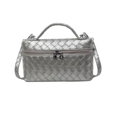 Imagem de AGDHERSNVX Bolsa tiracolo de tecido para mulheres, bolsa pequena com alça superior, bolsa quadrada de ombro com alça ajustável, Prata.