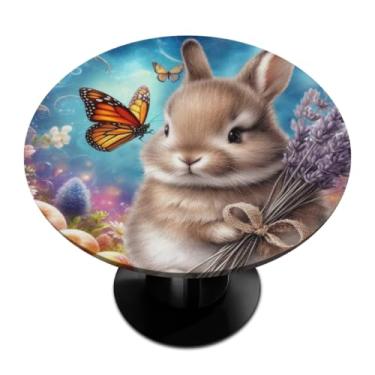 Imagem de hongjinglin Toalha de mesa redonda com borda elástica de Páscoa, toalha de mesa redonda limpável para ambientes internos e externos, pátio, jantar, cozinha, festival, decoração para mesas de 114 a 127