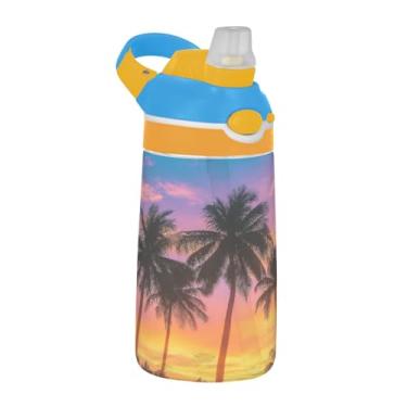 Imagem de Blueangle Garrafa de água de coqueiros de 473 ml, garrafa de água reutilizável Tritan esportiva e de viagem com canudo e design de tampa de bico pop-up (415)