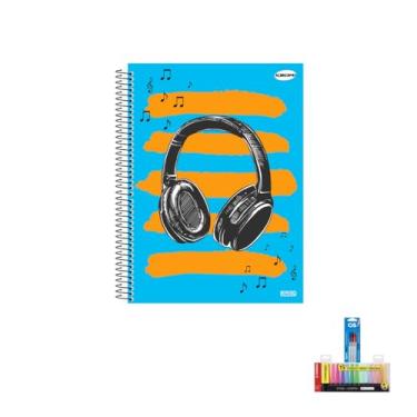 Imagem de Kit Caderno Masculino 10 Matérias Capa Dura 200 Folhas + Caneta Spiro 0.7mm + Marca Texto Boss 15 Cores