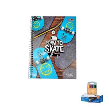 Imagem de Kit Caderno Universitário Capa Dura Vibe Masculino 20 Matérias + Caneta Point 88 + Grampeador Metallic C-15