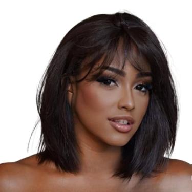 Imagem de Peruca Bob Castanho Escuro Com Franja Fibra Bio Organica 30cm 180g