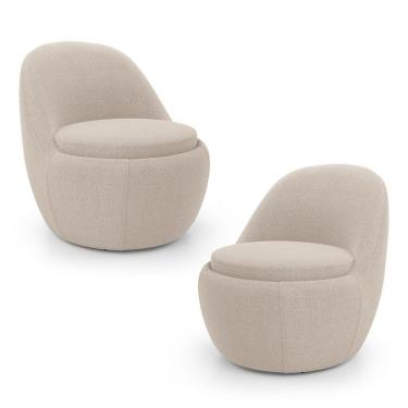 Imagem de Kit 02 Poltronas Orgânicas Living Memphis Fixa Bouclê Bege - Desk Design