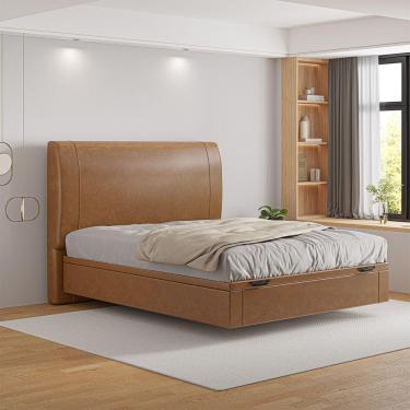 Imagem de Cama Baú Flutuante Space Casal Couro Ecológico Pu - Skybox Cor Pu Caramelo