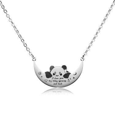 Imagem de VIMIEW Colar com pingente de panda lua, joia de bênção, I Love You to The Moon and Back, presente para família ou amizade.