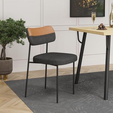 Imagem de Cadeira De Jantar Base Ferro Nile Pu Caramelo-linho Grafite A08 - D'rossi