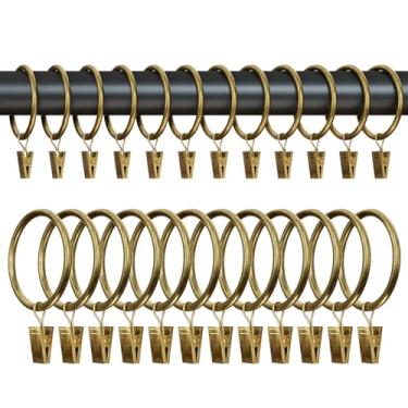 Imagem de Pacote com 24 anéis de cortina de metal bronze com clipes, anéis de cortina de 3 cm de diâmetro interno com ganchos, adequados para varões de cortina de 2,5 cm