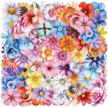 Imagem de Kit de adesivos florais retrô de 100 peças, adesivos autoadesivos de folhas transparentes para scrapbook, cartas para fazer cartões de adultos DIY decoração de garrafa de água