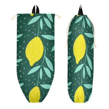 Imagem de xigua Suporte de parede para saco de plástico Yellow Lemons com cordão, 1 pacote, reutilizável para decoração organizadora de sacolas de compras, meias, roupas íntimas e gravatas