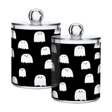 Imagem de CEBUGI Dispensador de suporte Qtip para cotonetes, bolas, almofadas de fio dental palitos de Halloween Boo frasco de boticário de plástico transparente com tampa acessórios essenciais de banheiro