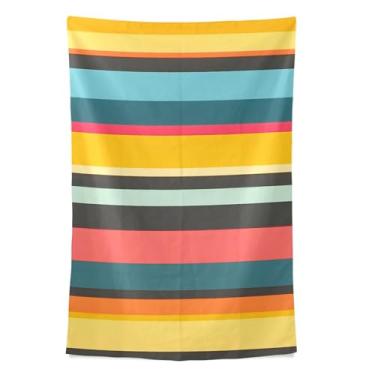 Imagem de STAYTOP Tapeçaria de parede com lindas listras coloridas para decoração de casa, decoração de dormitório, sala de estar, quarto, tapete de parede (80 × 60 pol)