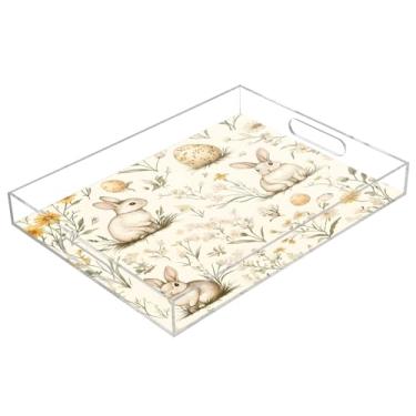 Imagem de STAYTOP Bandeja de acrílico para servir coelhinho da Páscoa e ovos, 15,7 x 11,20 cm, bandejas decorativas à prova de derramamento, organizador de bancada para café da manhã, chá, comida, maquiagem