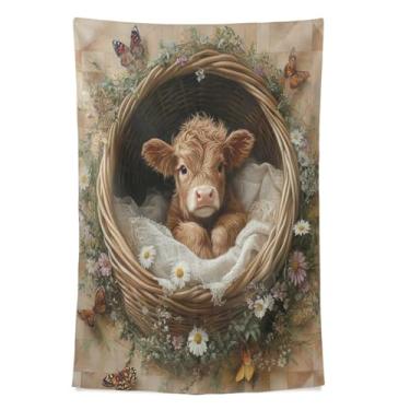 Imagem de STAYTOP Tapeçaria linda tapeçaria de parede de vaca Highland para decoração de casa decoração de dormitório sala de estar quarto tapete de parede (60×40in)