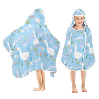 Imagem de Burbuja Toalha de banho com capuz de gansos fofos para crianças, toalha de praia de pelúcia macia absorvente para meninas e meninos 3-10 anos, 61 x 127 cm