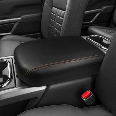 Imagem de DEYTOP Capa de console central para Nissan Titan 2016-2024 acessórios capa de apoio de braço para acessórios Nissan Titan protetor de apoio de braço de couro anti-arranhões (costura laranja)
