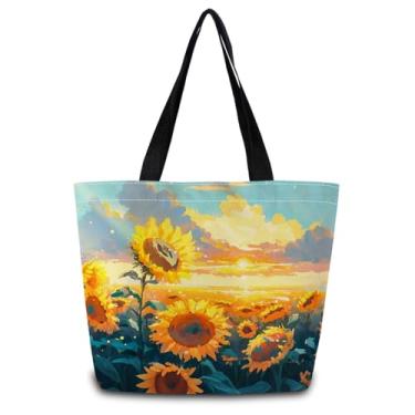 Imagem de ZhuVantrix Bolsa de mão de girassol linda bolsa de ombro estética para compras com bolso interno com zíper, leve e lavável, elegante pôr do sol, presente para mulheres amigas