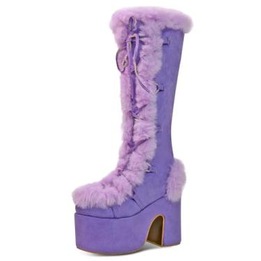Imagem de IMPREMEY Botas de cano alto para mulheres, com zíper lateral punk gótico botas plataforma de sola grossa, Roxa, 8.5