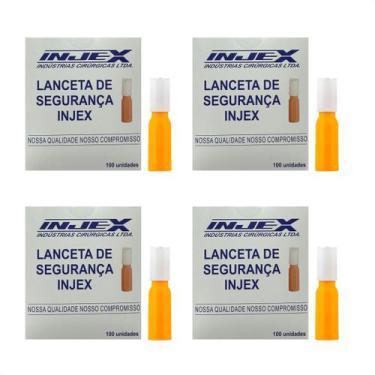 Imagem de Kit com 400 Lancetas descartáveis 28G com disp. de segurança - Injex
