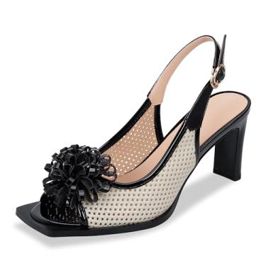 Imagem de yowmns Sandálias femininas de salto alto com bico aberto com flores perfuradas para festa, Bege, 40