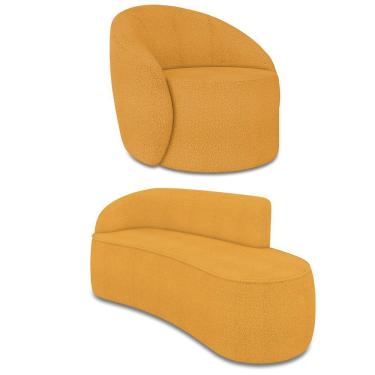 Imagem de Sofá 3 Lugares Orgânico 180cm Morgan E Poltrona Lua Bouclê Mostarda D03 - D'rossi