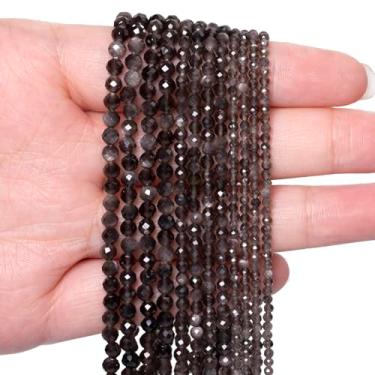 Imagem de 3 mm 120 peças contas de pedra obsidiana de prata natural, Songxi pequenas facetadas redondas soltas contas de pedras preciosas para fazer joias, arte e artesanato DIY, pulseira para colar