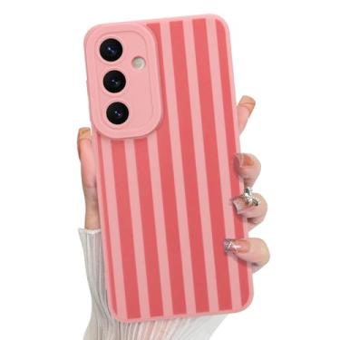 Imagem de KANGHAR Capa compatível com Samsung Galaxy S24 Fe, estampa fofa de listras de silicone, capa de telefone macia e fina com proteção de câmera para meninas e mulheres - rosa