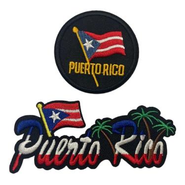 Imagem de 2 peças de bandeira Pureto Rico e coqueiro em adesivos costurados (PR-1)