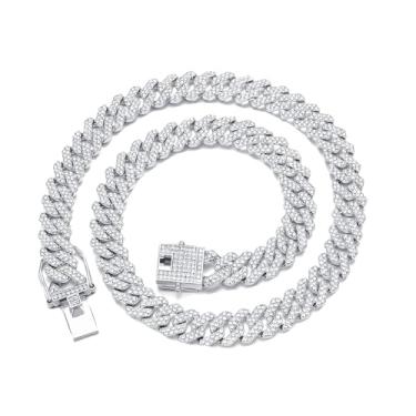 Imagem de Colar masculino de corrente de elos cubanos Miami 12 mm diamante garras, corrente cubana de 18/20/60 cm comprimento joia hip hop com caixa de presente 18inch Prata
