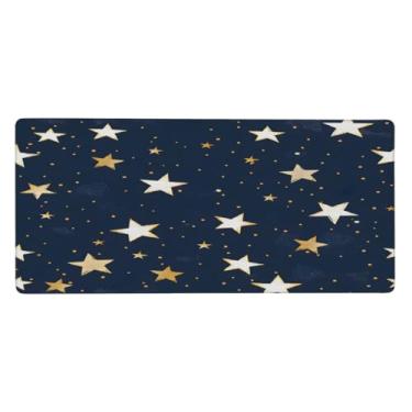 Imagem de Tapete de rato com estrelas grandes, branco, azul, fofo, impermeável, para computador, estendido, tapete protetor de mesa, base de borracha antiderrapante, para escritório, computador, teclado, laptop