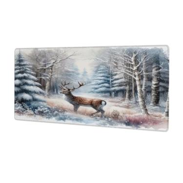 Imagem de Tapete de rato grande de inverno floresta de cervos à prova d'água tapete protetor de mesa estendido para computador base de borracha antiderrapante para escritório, computador, teclado, laptop e mesa