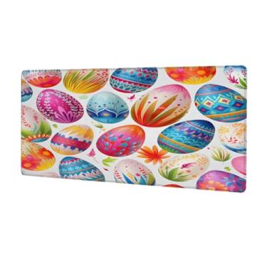 Imagem de Tapete de rato colorido com ovo grande, flor de Páscoa, impermeável, tapete protetor de mesa estendido para computador, base de borracha antiderrapante para escritório, computador, teclado, laptop e
