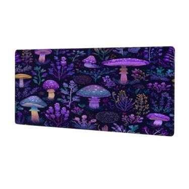 Imagem de Tapete de mouse grande floresta roxa cogumelo à prova d 'água computador estendido tapete protetor de mesa tapete antiderrapante base de borracha para escritório, computador, teclado, laptop e mesa de