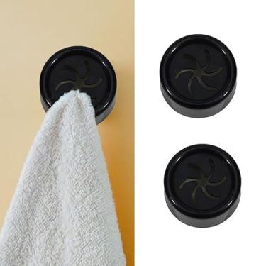 Imagem de 2 ganchos de toalha adesivos redondos para banheiro, cozinha, casa, armário, garagem, suporte de toalhas de mão e prato, sem perfuração fácil de instalar, preto