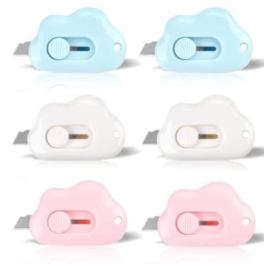 Imagem de Cortadores de caixa, pacote com 6 abridores de cartas retráteis, adorável nuvem minúscula, abridor de cartas, envelope para caixa de correio, chaveiro de papel, bolsa de bolso, envelope