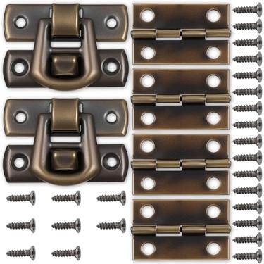 Imagem de Conjunto de 6 peças de trava e dobradiças de bronze antigo com parafusos correspondentes, dobradiça de 2,4 x 1,7 cm, trava de 3,1 x 2,2 cm, pequenas dobradiças para caixa de joias para artesanato