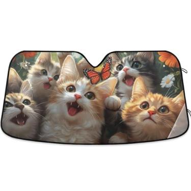 Imagem de Kitten Playful Cats Selfie Protetor solar personalizado para pára-brisa de carro Retrátil Dobrável Carros Persianas para Janelas Frontais Floral Automotivo S, 134.6 cm x 59.7 cm