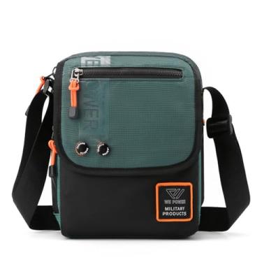 Imagem de Bolsa de ombro masculina náilon leve e simples com alça ajustável design prático múltiplos bolsos para deslocamento diário compras detalhe contraste moderno tecido resistente comporta celular carteira